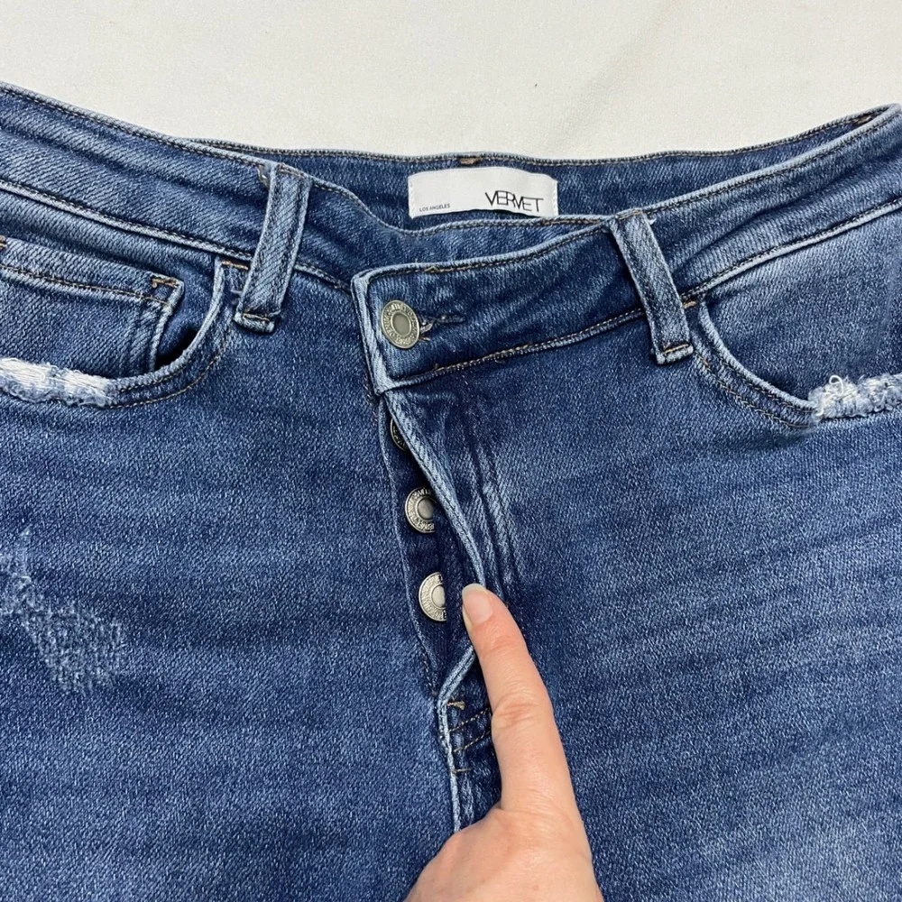 Vervet LA Womens Jeans Sz 27 Distressed High Rise Frayed Asymmetrical Button Fly